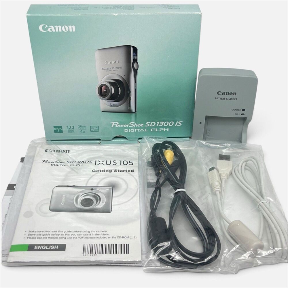 Canon CB-2LY Charger PowerShot SD1300 IS Box Manuals & Accessories Lot NO CAMERA